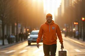 Delivery person heading to customer with grocery bag